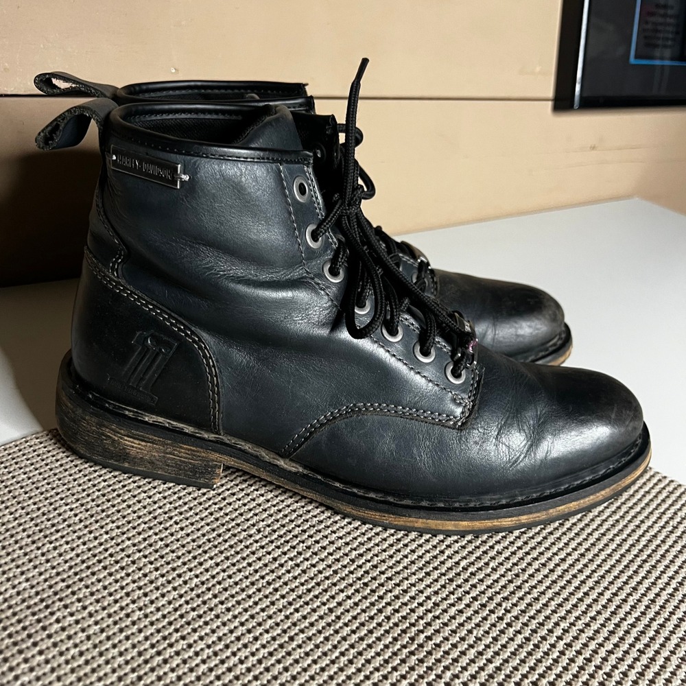 Harley Davidson Mens Black Leather Lace Up Biker Motorcycle Boots No 1 Logo